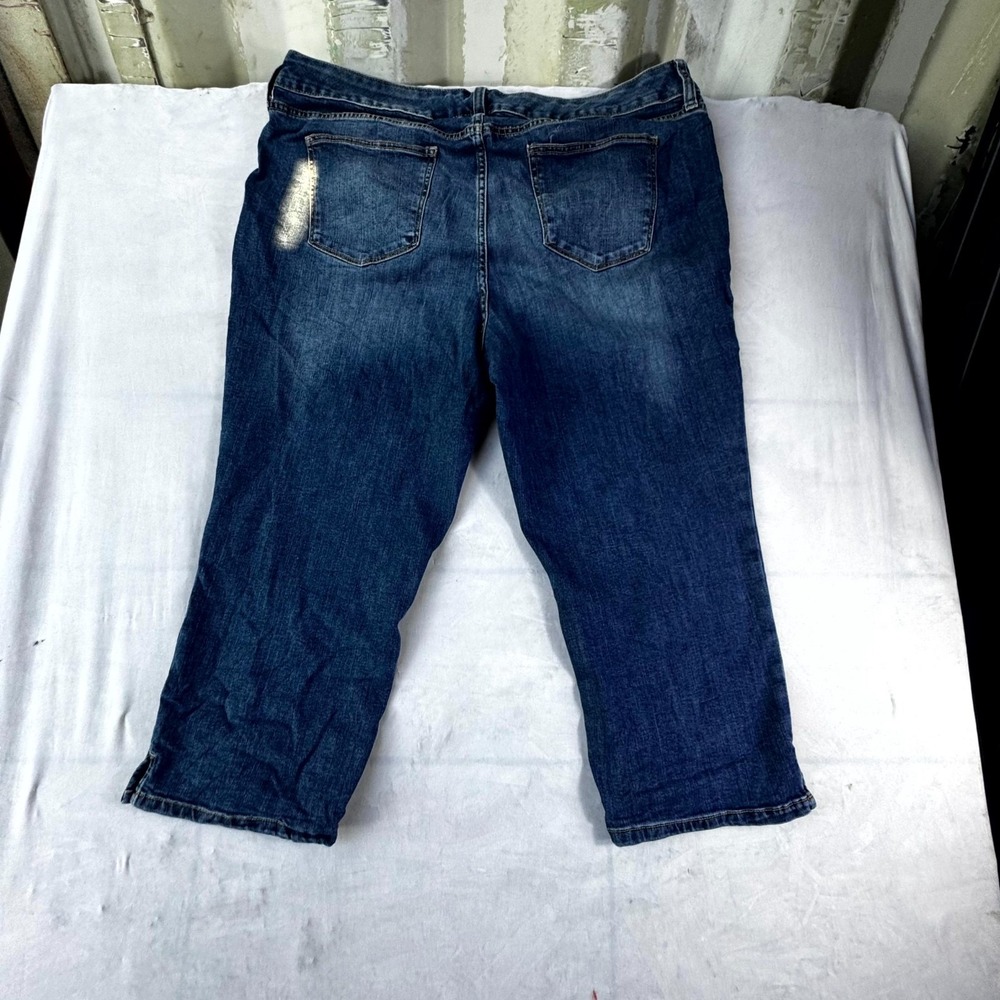 St John's Bay Capri Jeans Womens 22W Blue Denim Dark Wash Wrinkle Ankle Slit